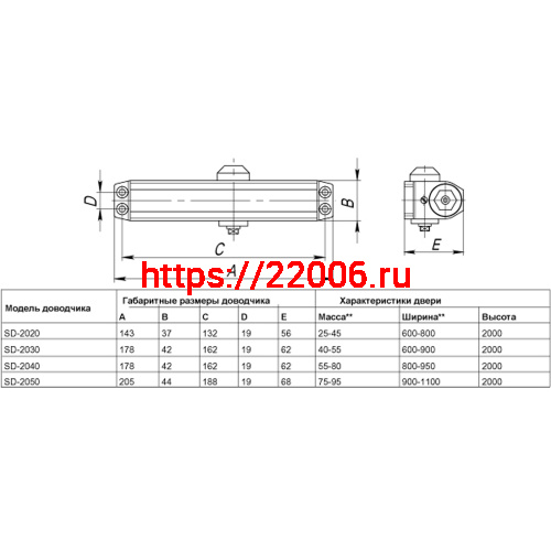Доводчик Punto (Пунто) дверной SDC2040 AL 55-80 кг (алюминий) фото 3 Доводчик Punto (Пунто) дверной SDC2040 AL 55-80 кг (алюминий) фото 3