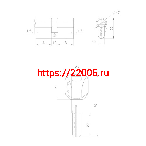 Цилиндровый Punto (Пунто) механизм (Z400/70) Z4000Key70(30+10+30) CP хром фото 4