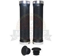 Грипсы для велосипеда 130мм, резина, с двумя грипстопами, с заглушками (серебр.) (H-G119)