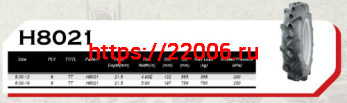 Покрышка 16" 8.00-16 H8021, без камеры, сельхоз ДизельТрактор зад., WANDA