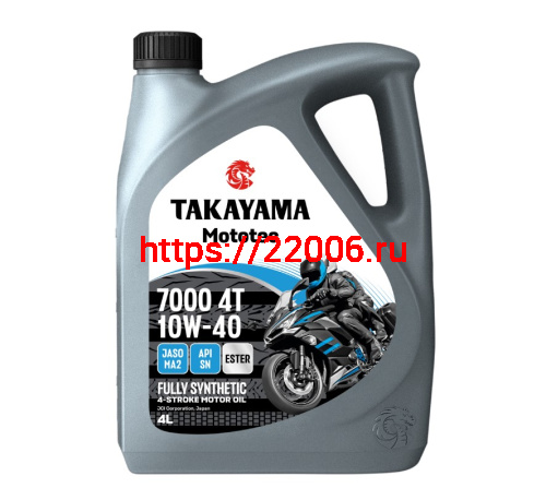 Масло TAKAYAMA MOTOTEK 7000,  4T 10W40 SN MA-2 синтетика, металл. 4 литра  6056124