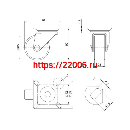 Опора колесная Ajax (Аякс) с площадкой WL/B-60R/50kg резина фото 2 Опора колесная Ajax (Аякс) с площадкой WL/B-60R/50kg резина фото 2
