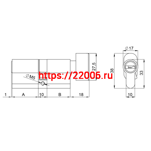 Цилиндровый Fuaro (Фуаро) механизм (200 ZM/90) 2000ZM Knob 90 (45+10+35) BL-24 черный 5Key с вертушкой фото 3