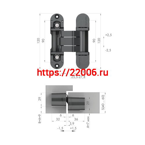 Петля Armadillo (Армадилло) скрытой установки U3D8000.VPG FSG флор. золото TECH фото 3