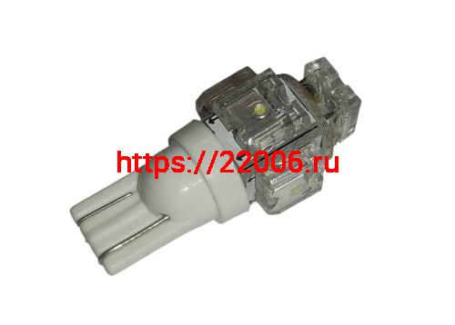 Лампа светодиодная (LED) 12V  T10  (W2,1х9,5d)  5LED W5W белая