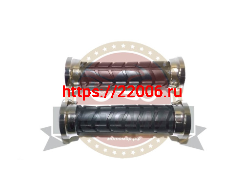 Грипсы для велосипеда 122мм, резина, черные, ободок- хром Грипсы для велосипеда 122мм, резина, черные, ободок- хром