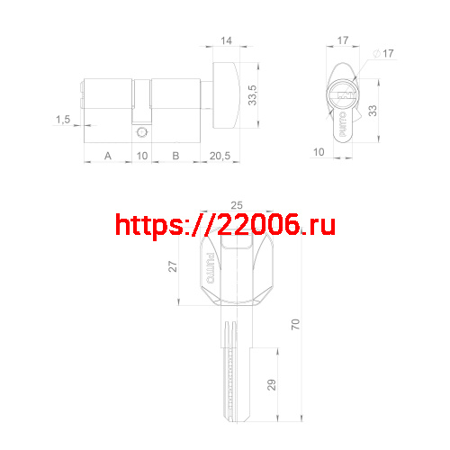 Цилиндровый Punto (Пунто) механизм (Z402/90) Z4002Knob90(35+10+45) с вертушкой CP хром фото 4