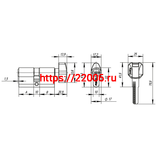 Цилиндровый Punto (Пунто) механизм (Z402/90) Z4002Knob90(40+10+40) с вертушкой PB латунь фото 3 Цилиндровый Punto (Пунто) механизм (Z402/90) Z4002Knob90(40+10+40) с вертушкой PB латунь фото 3