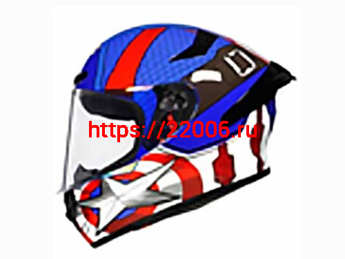 Мотошлем VIRTUE MD-821 закрытый синий с рисунком Капитан Америка (XL)