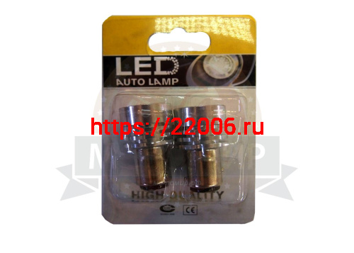 Лампа светодиодная (LED) 12V  (BA15S)  T15  3SMD -3W 1156 2-конт напр. яркая белая