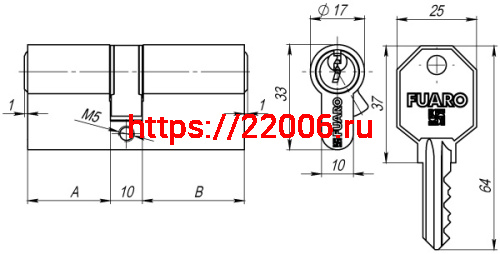 Цилиндровый Fuaro (Фуаро) механизм (100 CA/80) 1000CAKey80(35+10+35) CP хром 5Key фото 2
